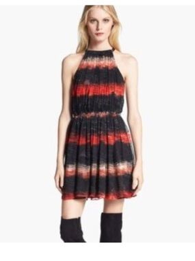 Alice + Olivia—Black/Red Ombre Halter Mini, 6, Sheer Open Back, Sheer Overlay